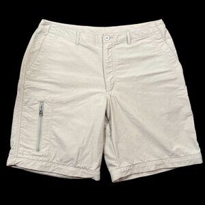 Patagonia Womens Khaki Cargo Nylon Utility Shorts Size 12 Hiking Zipper Pocket